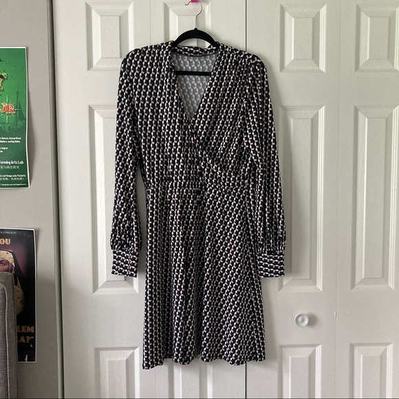 Adrianna Papell Geometric Faux Wrap Dress - Picture 1 of 8